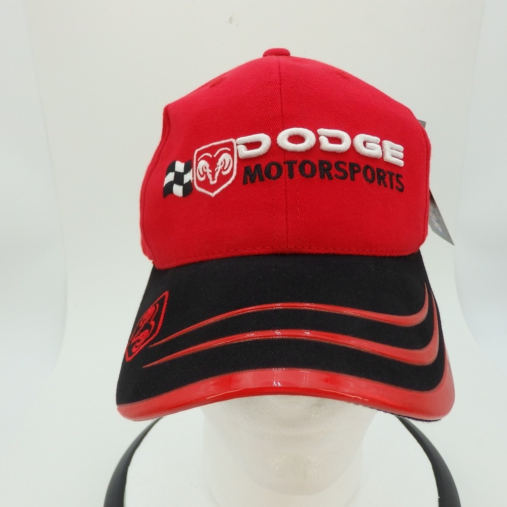 Checkered Flag Dodge Motorsports Men's Hat Cap Adjustable Embroidered Red Black